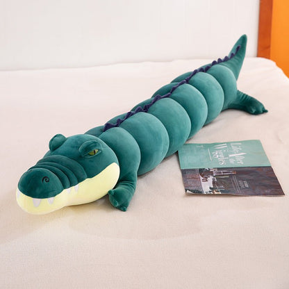 Giant crocodile plush toy in a long body pillow design