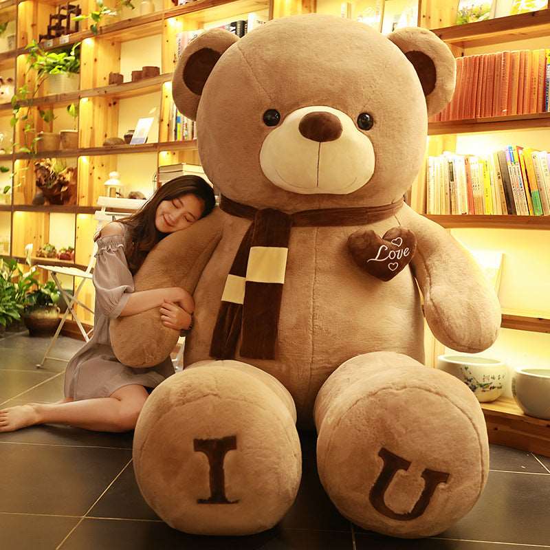 Giant stuffed teddy bear shown sitting upright