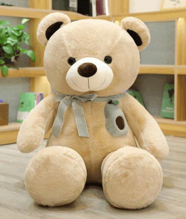 Giant teddy bear plush showing available colour styles