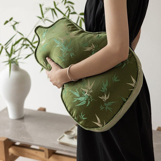 Gourd lumbar cushion with botanical floral design