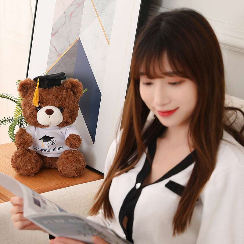 Graduation bear plush wearing a graduation-style cap