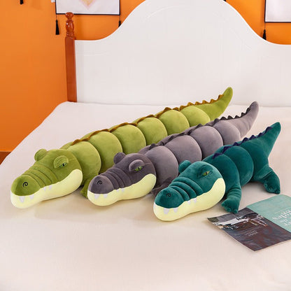 Green long crocodile plush body pillow in an oversized style