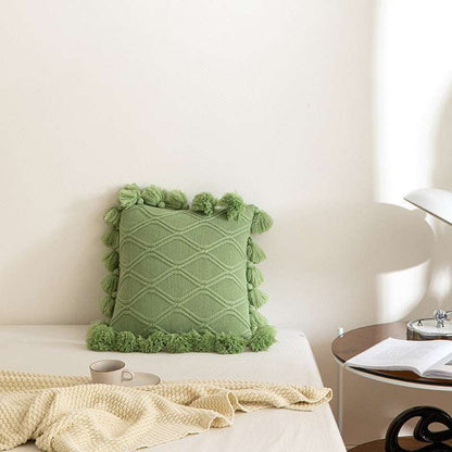 Green tassel throw pillow 45x45cm