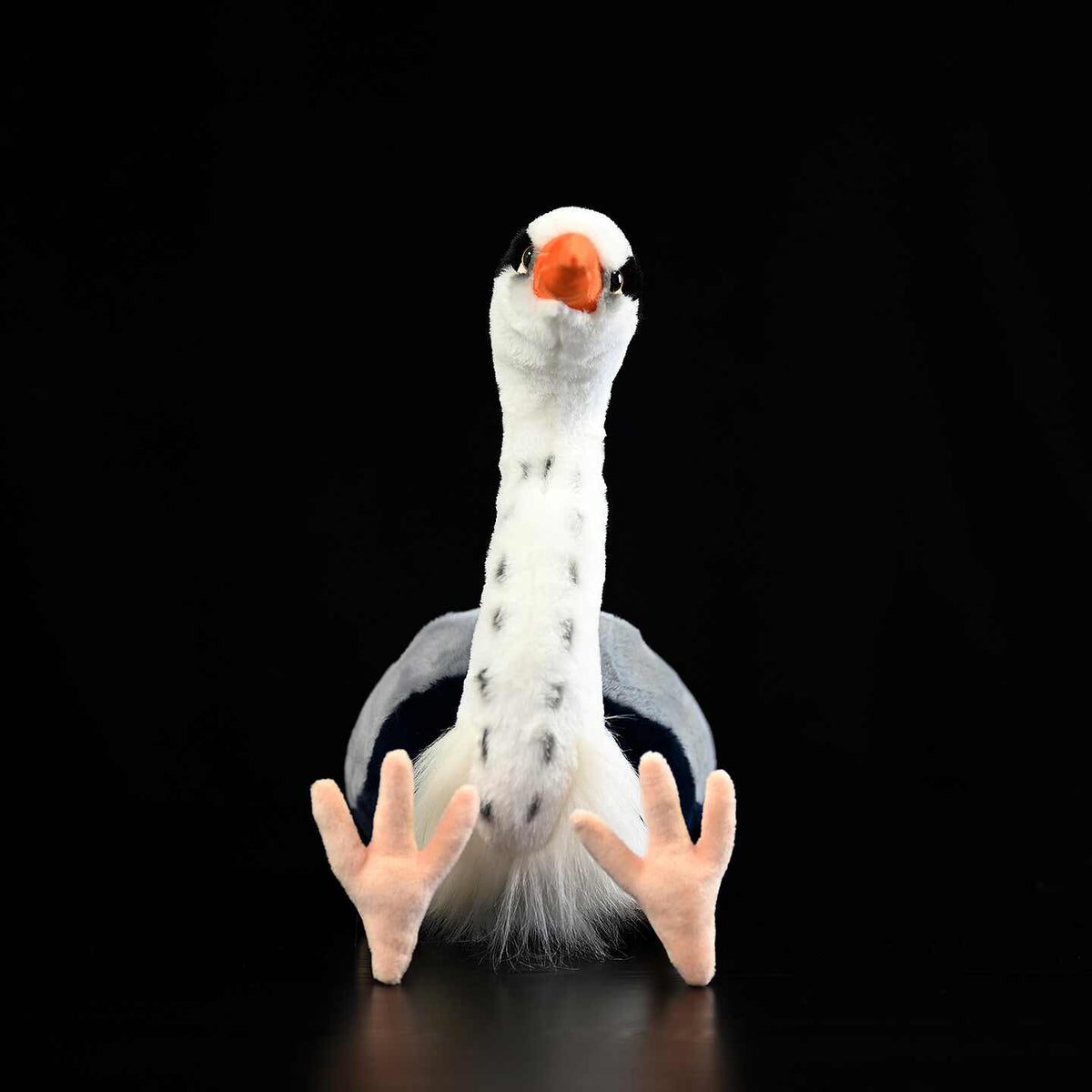 Grey Heron plush toy shown from the side