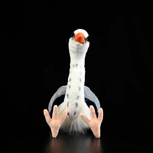 Grey Heron plush toy shown from the side