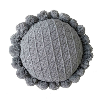 Grey round knitted ball cushion 50cm