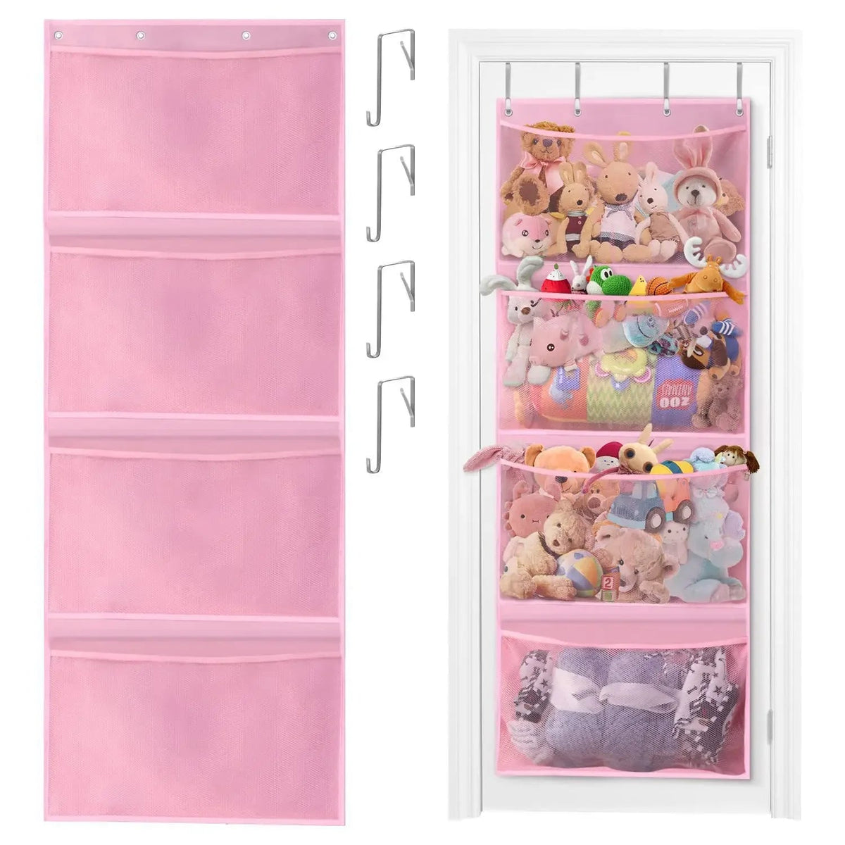 Space-saving hanging storage bag for soft toys