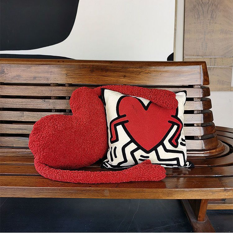 Red heart-shaped cushion for sofa or bed decor