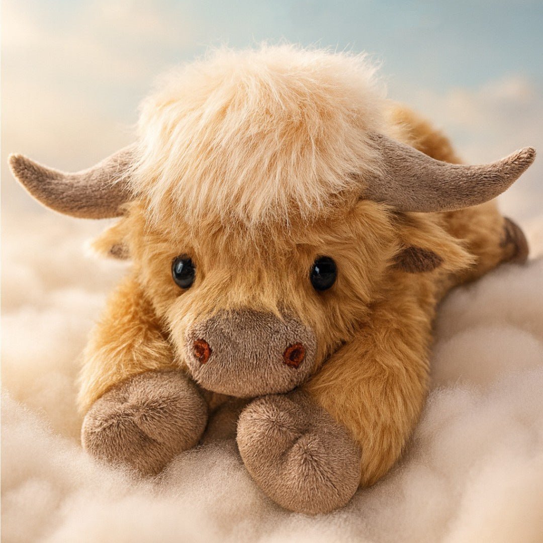 Weighted Highland cow plush toy with heated pad