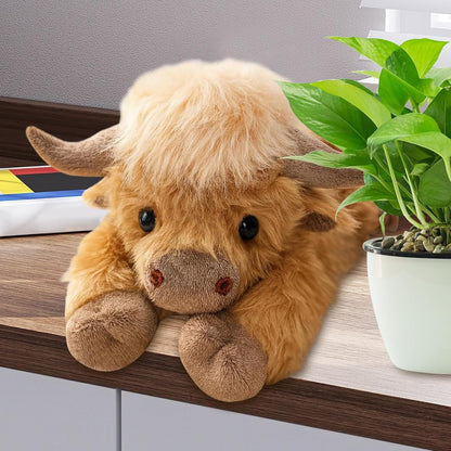Realistic Highland cow plush animal