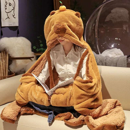 Hooded animal blanket poncho