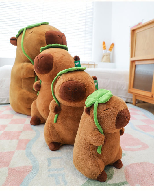 Large Plush Capybara Doll Lotus Leaf Edition