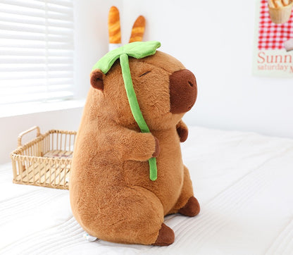 Large Plush Capybara Doll Lotus Leaf Edition