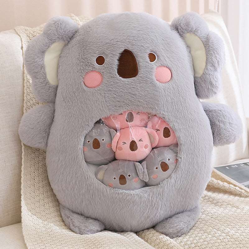 Koala plushie bag with six matching mini koala toys
