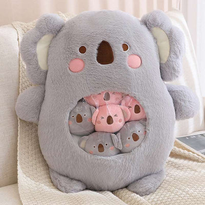 Koala plushie bag with six matching mini koala toys