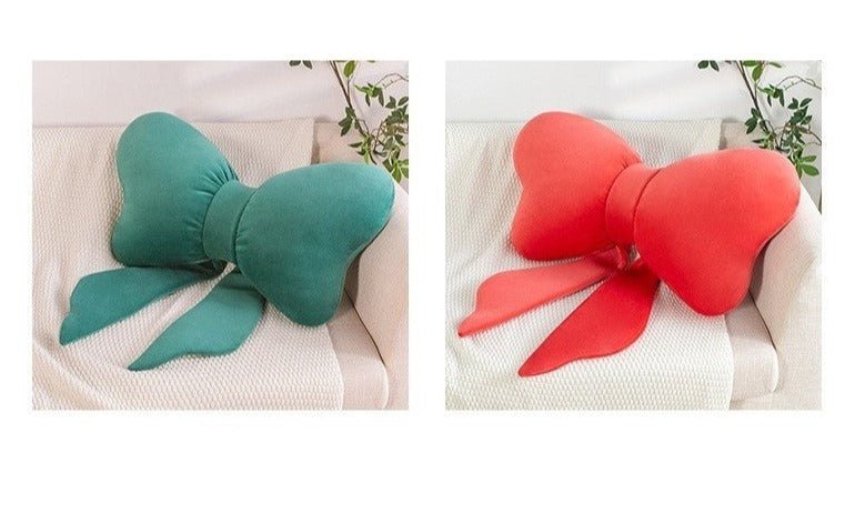 Large bow-shaped decorative pillow display