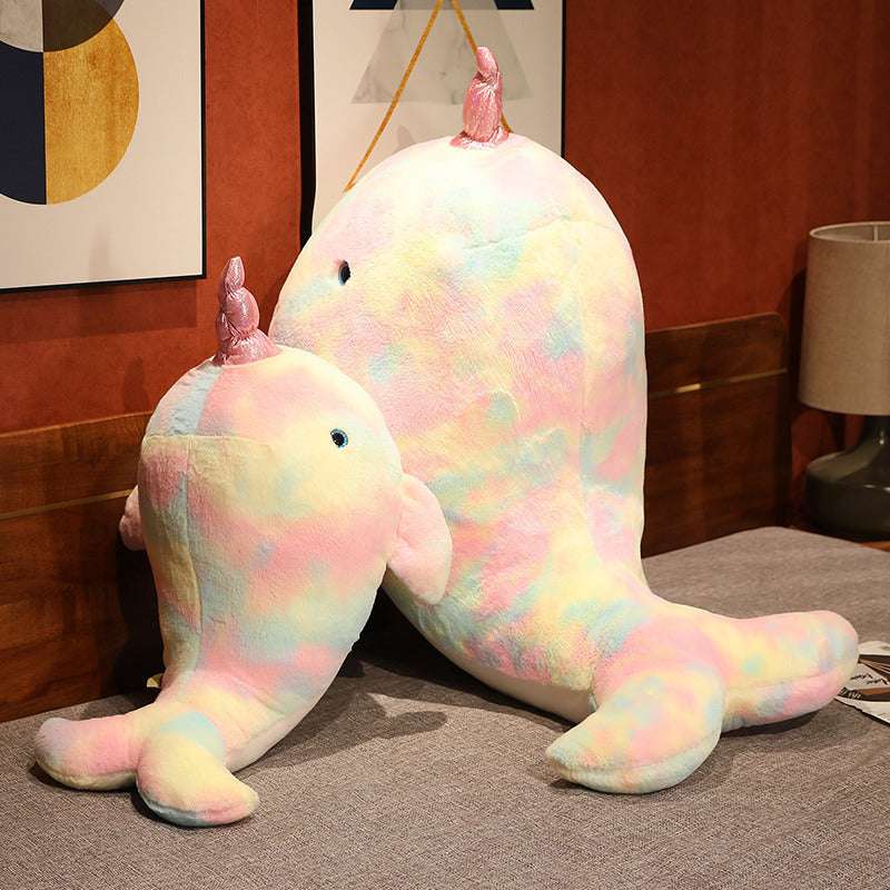 Large colourful whale plush pillow in an ocean animal design