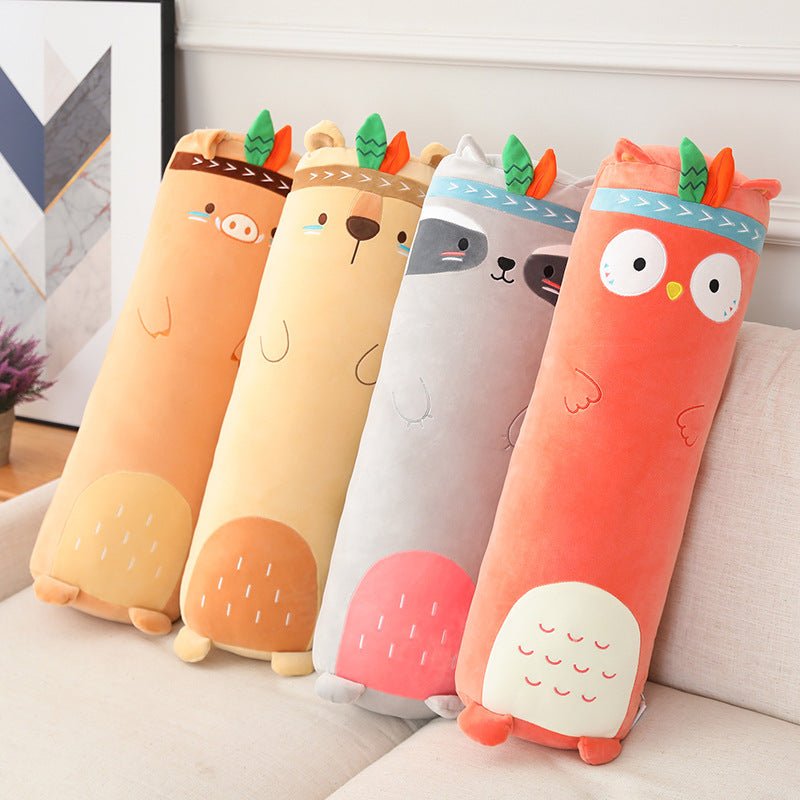 Long cartoon animal body pillows in colourful character designs