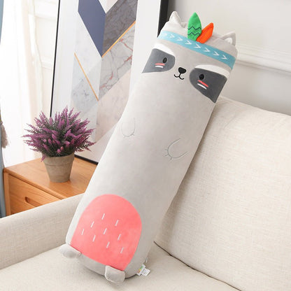 Raccoon long animal body pillow filled with PP cotton