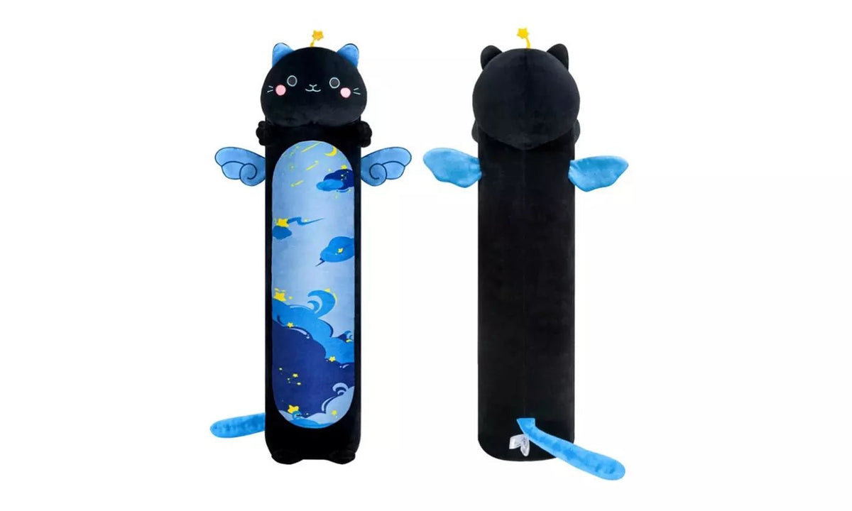 Long cat plush pillow for cuddling and lounging