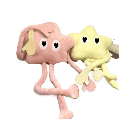 Long legs star plush pillow shown as an oversized display piece