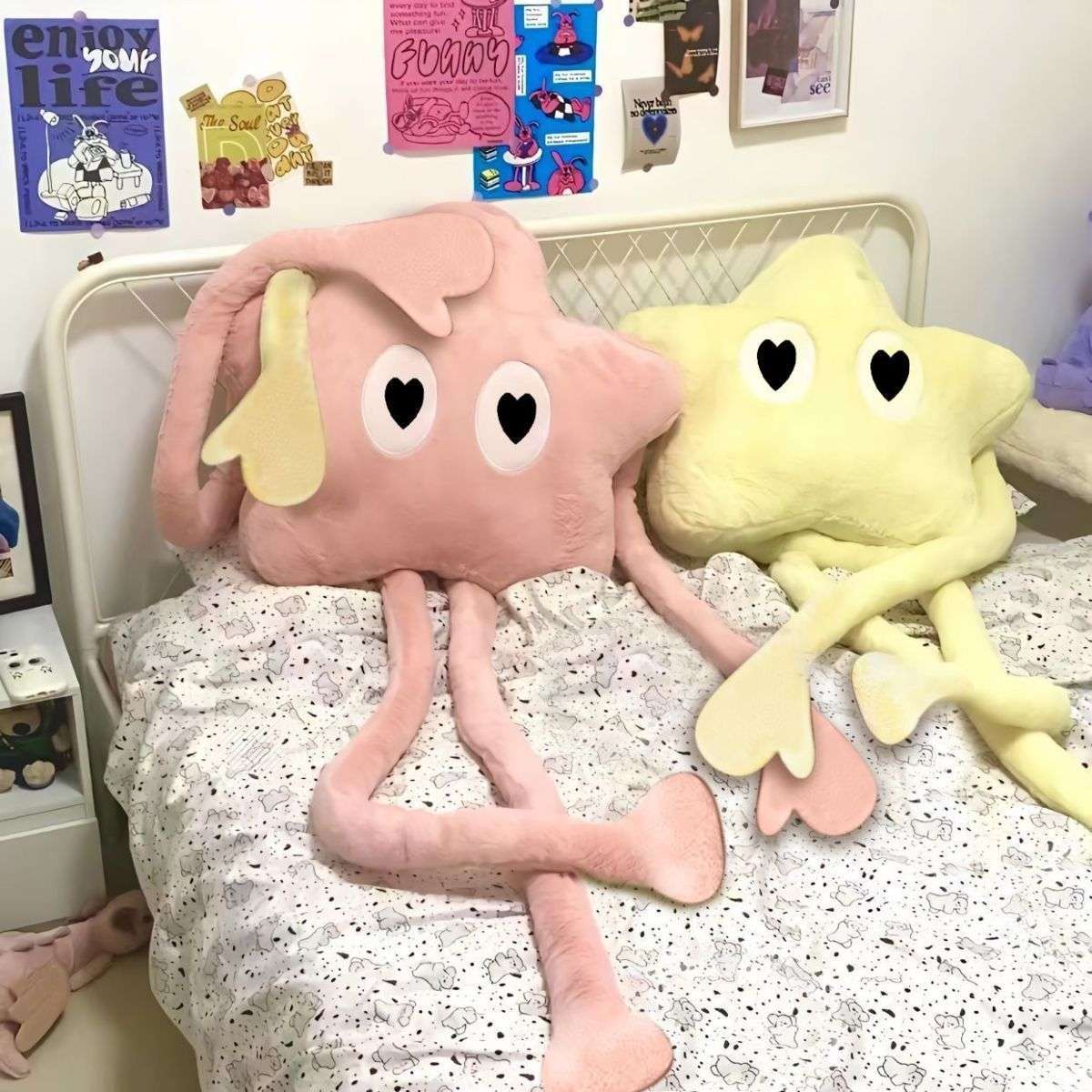 Long legs star plush pillow in an oversized star shape