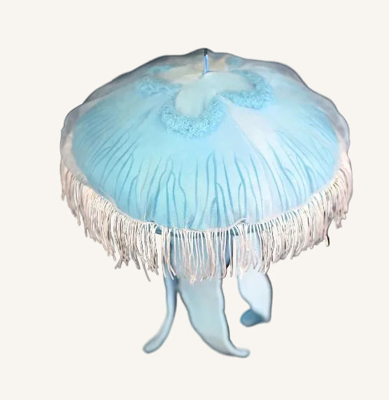 Moon jellyfish plush with fringe and tentacles