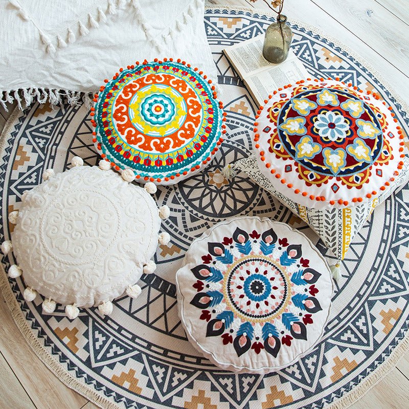 Moroccan Hand-embroidered Round Throw Pillow