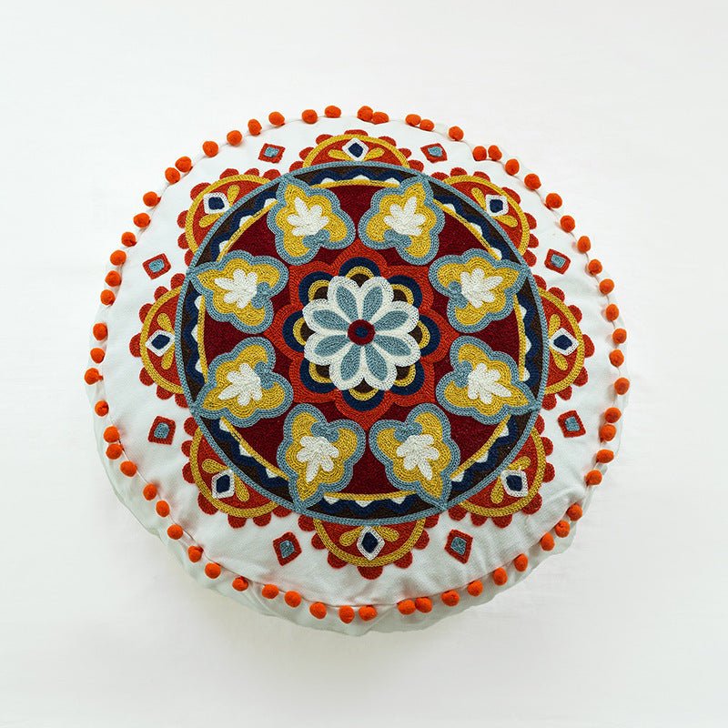 Moroccan Hand-embroidered Round Throw Pillow