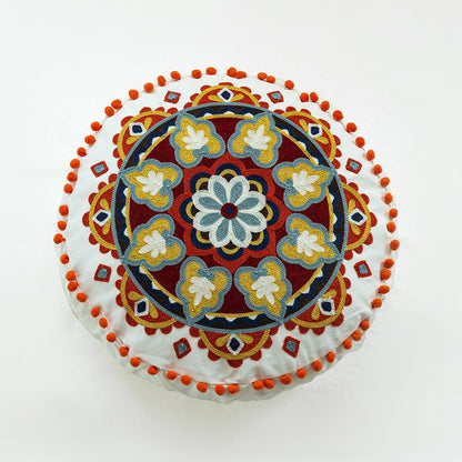 Moroccan Hand-embroidered Round Throw Pillow