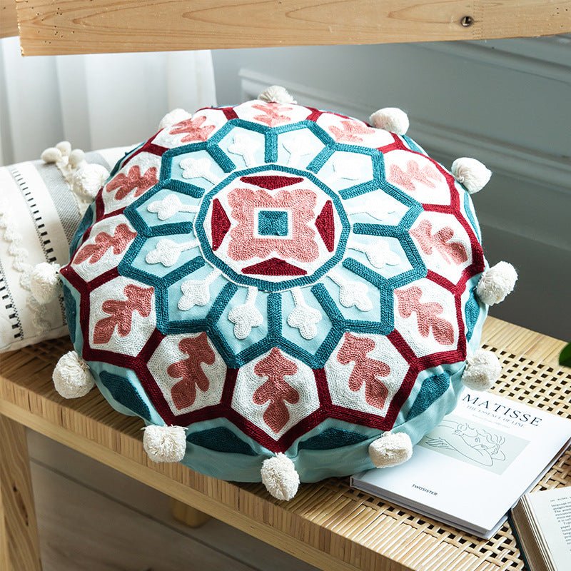Moroccan Hand-embroidered Round Throw Pillow
