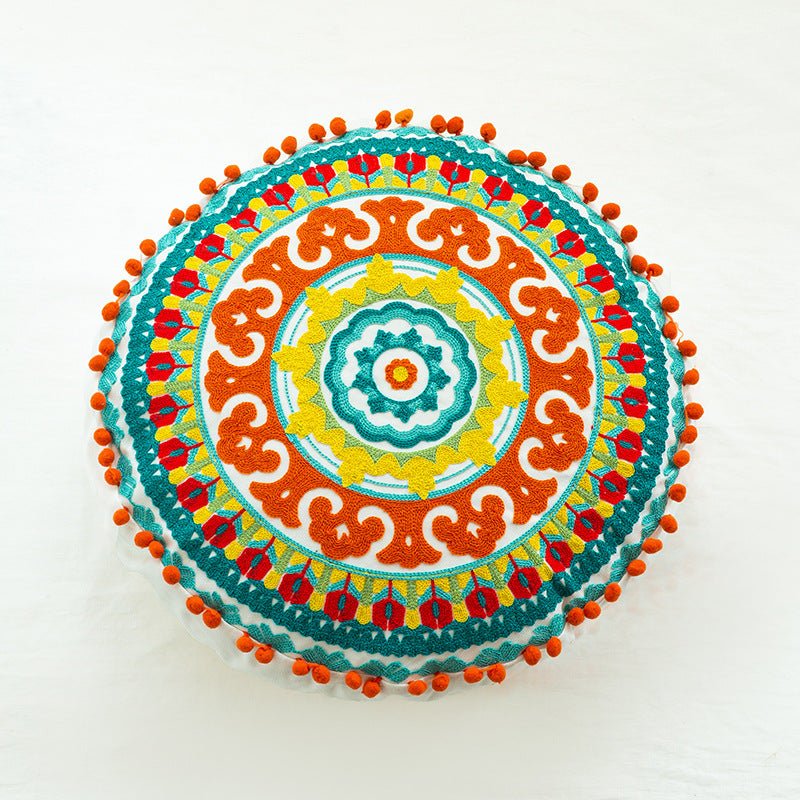 Moroccan Hand-embroidered Round Throw Pillow