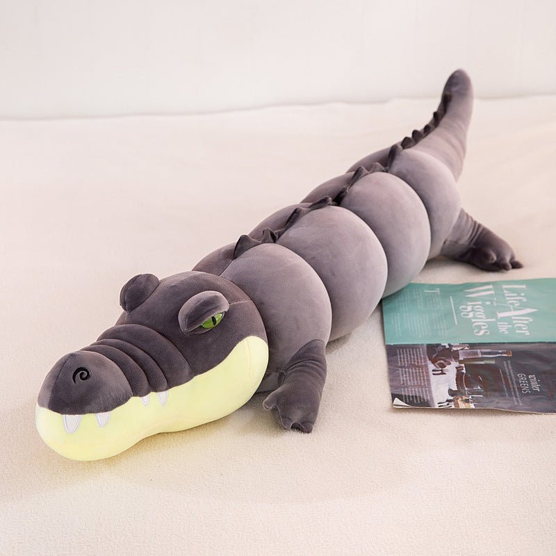 Oversized crocodile cuddly body pillow in a long animal shape
