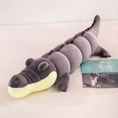 Oversized crocodile cuddly body pillow in a long animal shape