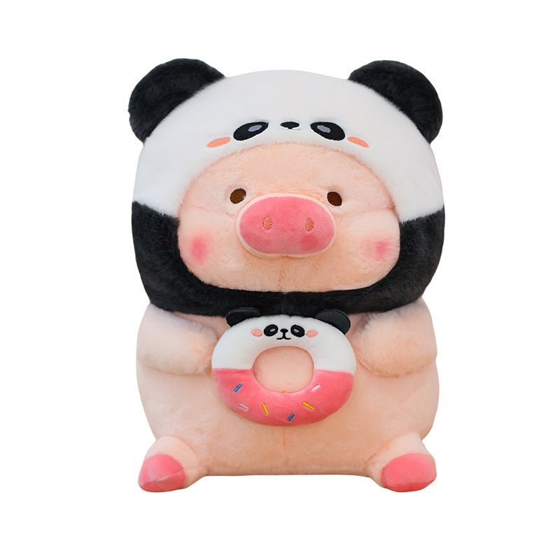 Panda Hoodie Pig Plush Toy in black and white