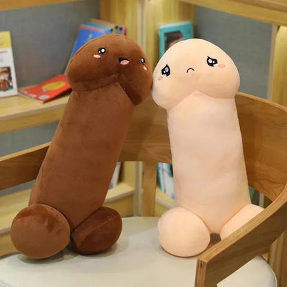Funny penis-shaped plush pillow with cartoon face