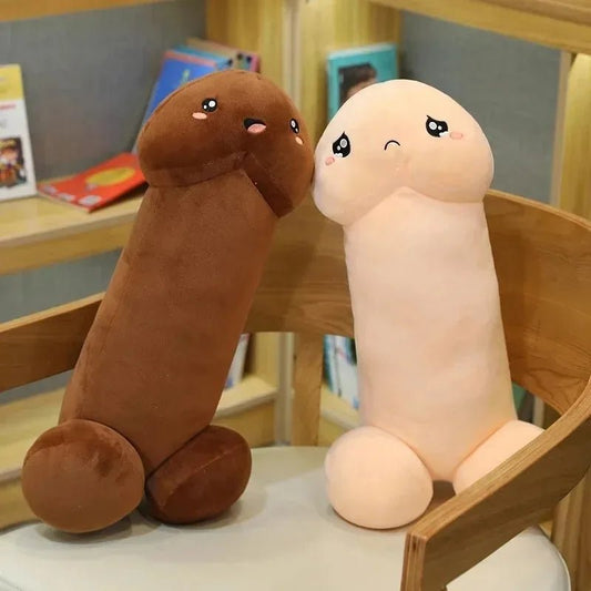 Funny penis-shaped plush pillow with cartoon face