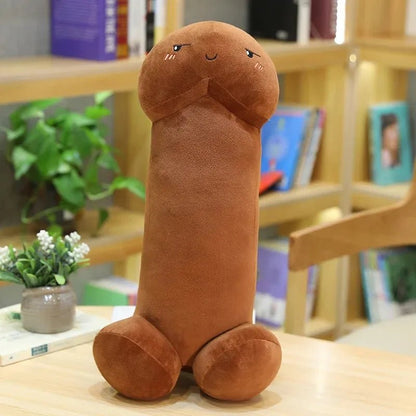 Penis plush toy with a playful cartoon face