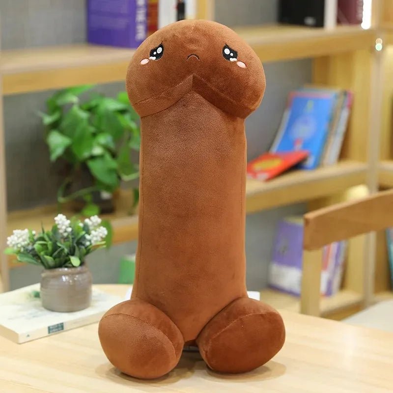 Penis plush toy with expressive cartoon face