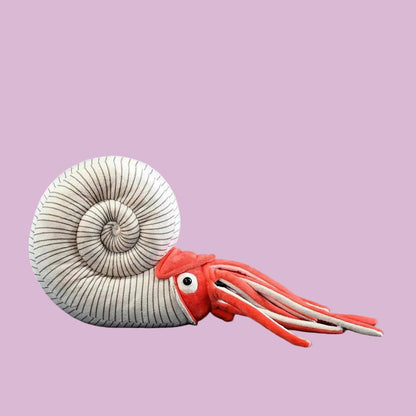 Perisphinctes ammonite plush toy with spiral shell and soft tentacles