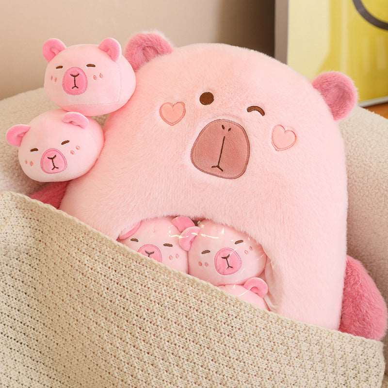 Pink capybara plushie bag and mini capybara set