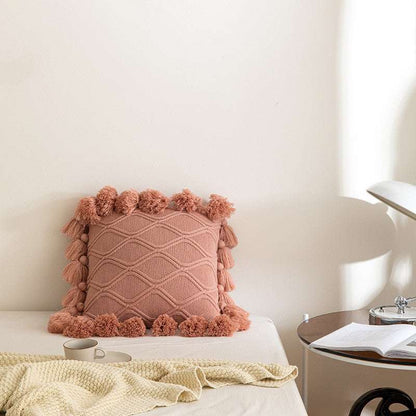 Pink tassel throw pillow 45x45cm