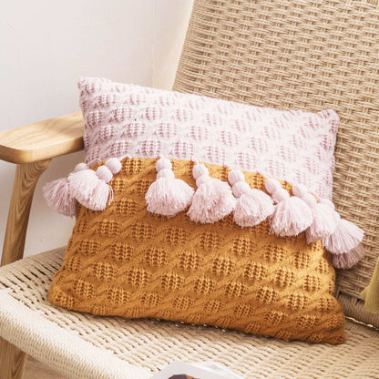 Pink and Turmeric braided tassel cushion