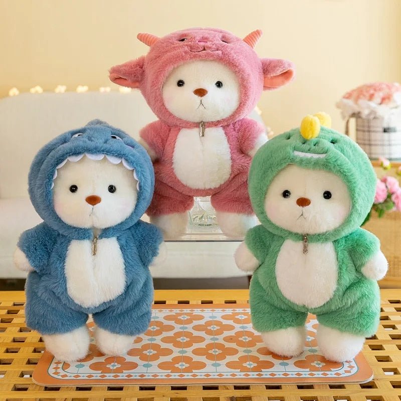 Plush bear transformation toy with removable animal costume