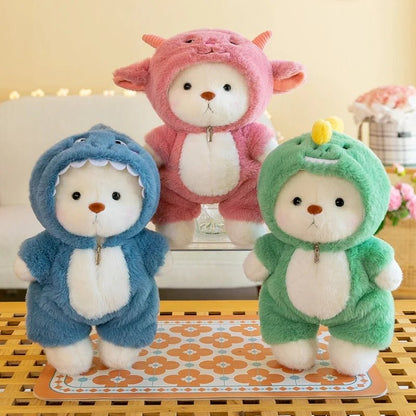 Plush bear transformation toy with removable animal costume