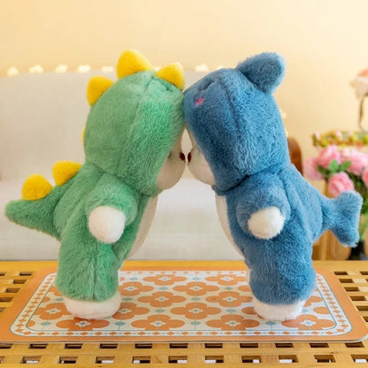 Soft plush bear toy dressed in a removable animal costume