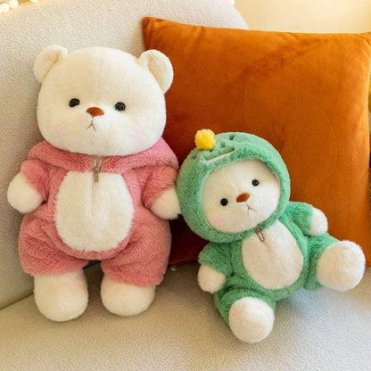 Plush bear toy with removable costume for cuddles and display