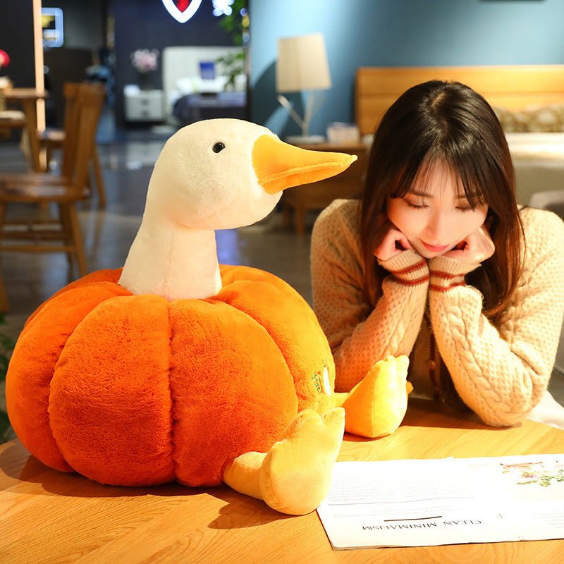 Whimsical Pumpkin Duck Plush Doll