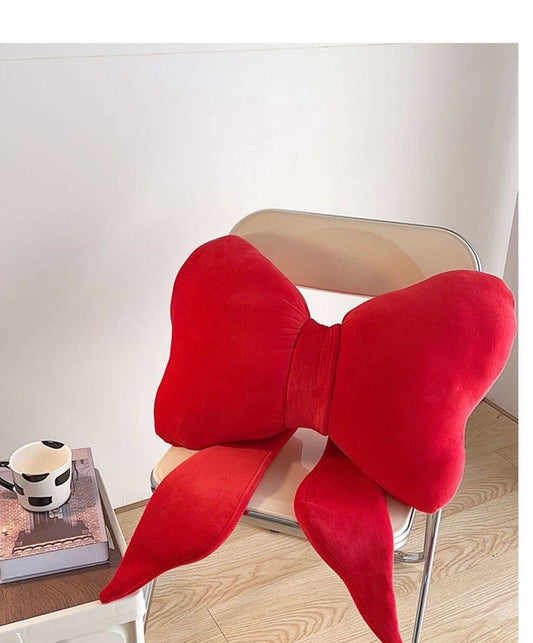 Red large bow cushion 70x40cm