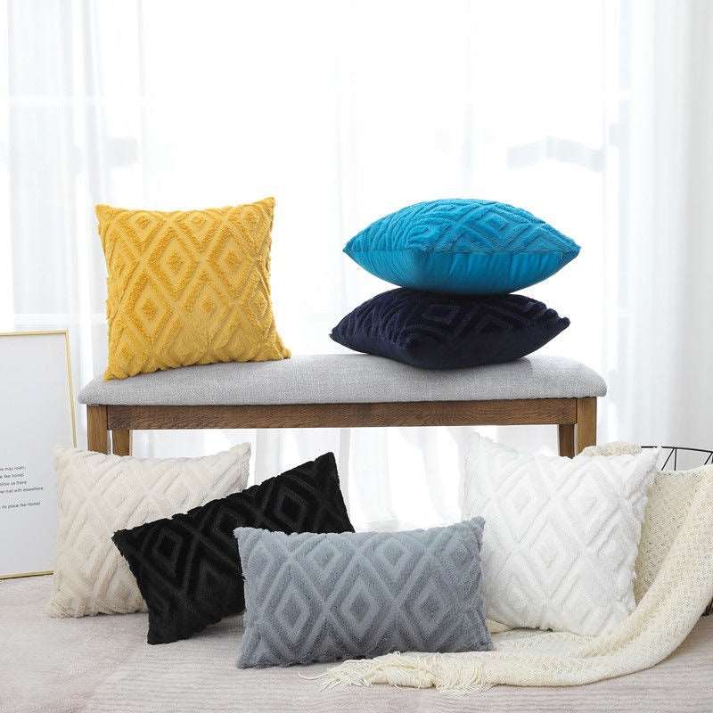 Rhombus textured cushion in nine colour options